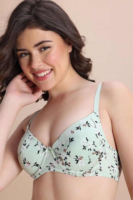 Zivame Padded Regular Wired Medium Coverage Tshirt Bra - Grass Green Floral — image 5